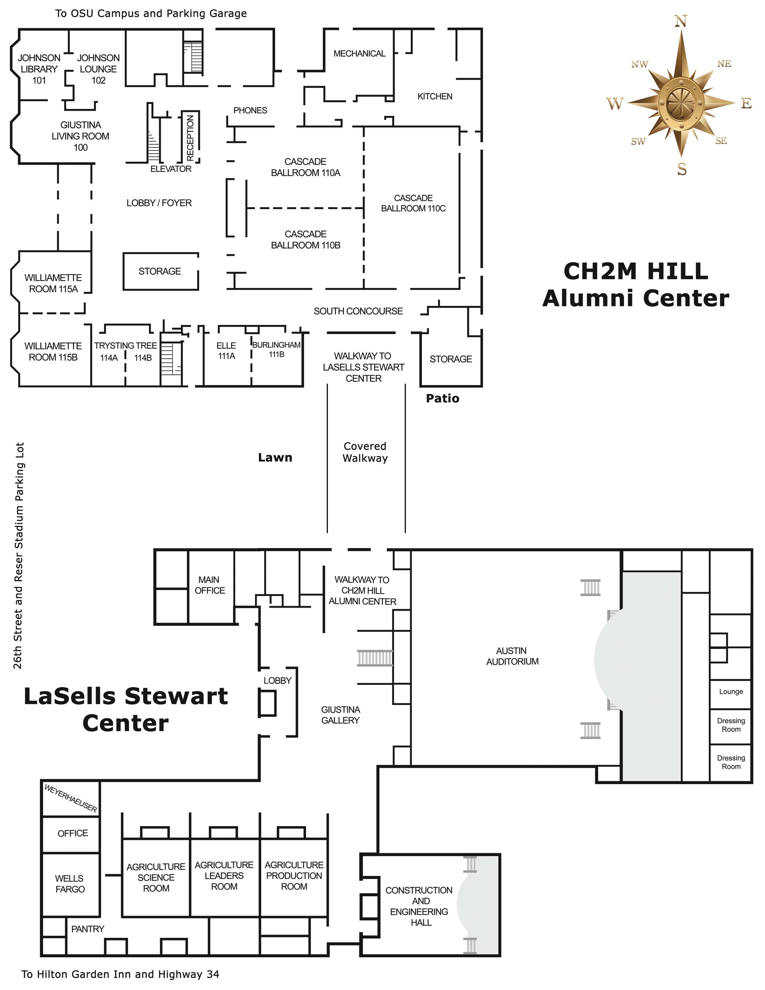 Schematic of The LaSells Stewart Center and Alumni Center